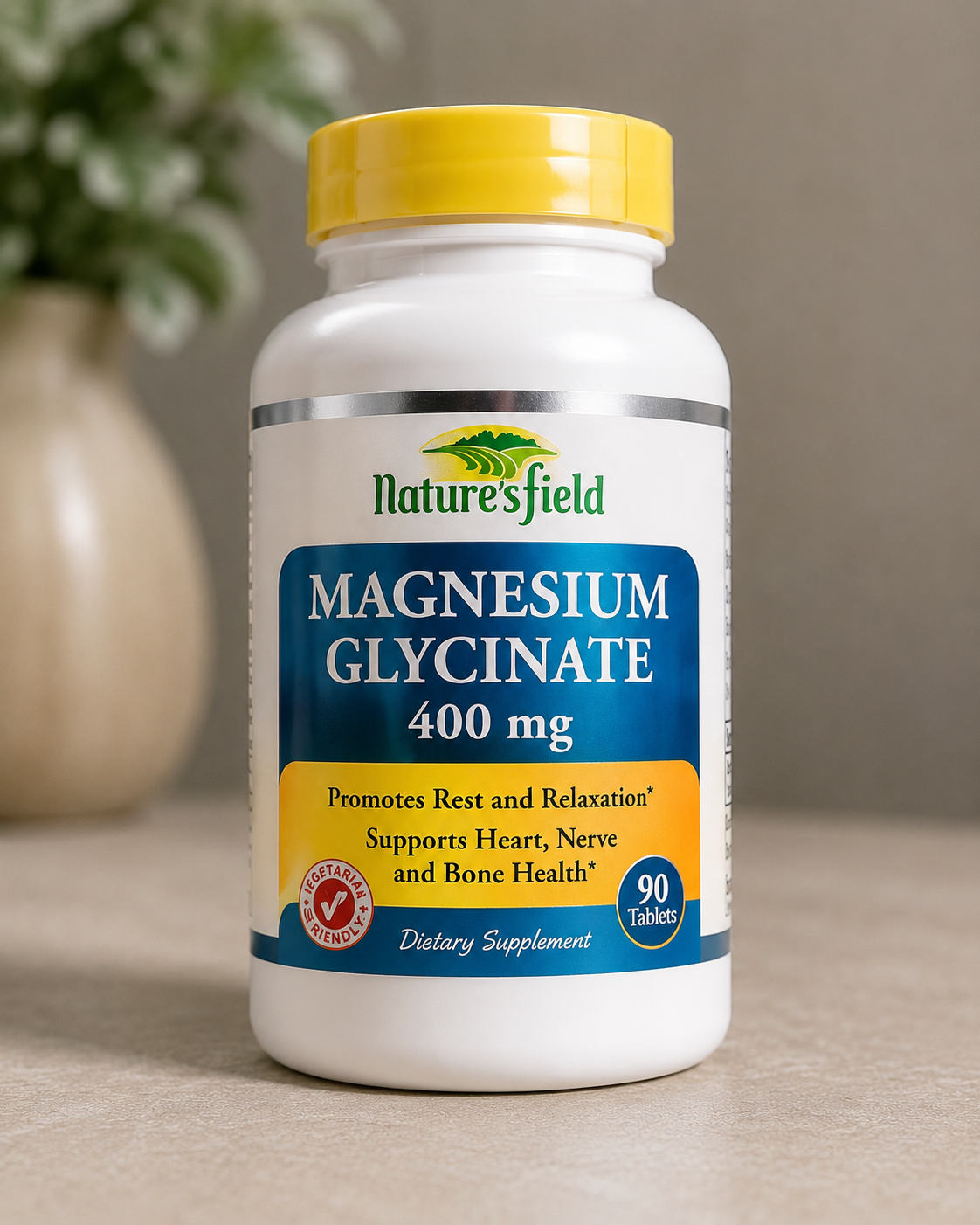 Nature’s Field Magnesium Glycinate 400mg – 90 Tablets | Magnesium Supplement for Relaxation, Heart, Nerve & Bone Health