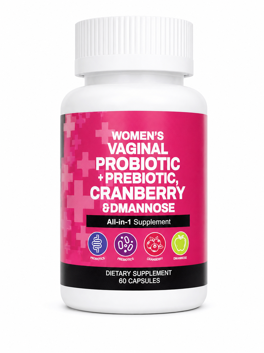 Women's Vaginal Probiotic + Prebiotic, Cranberry & D-Mannose All-in-1 Supplement - 60 Capsules