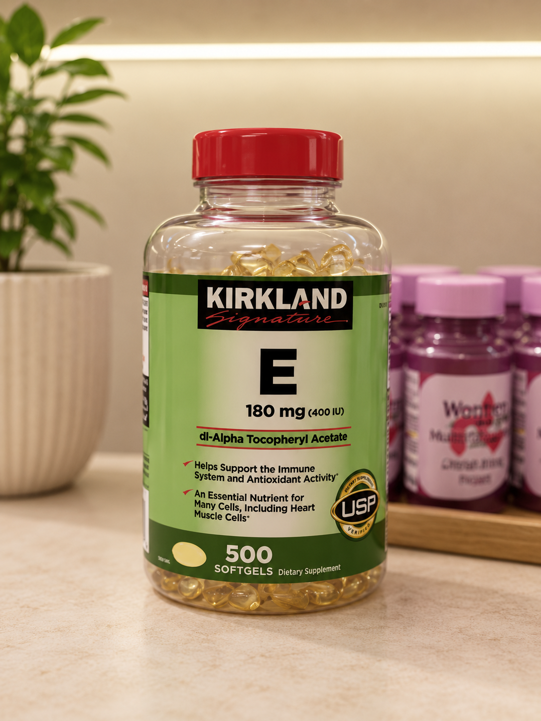 Kirkland Signature Vitamin E 180mg 400IU dl-Alpha Tocopheryl Acetate USP Verified - 500 Softgels