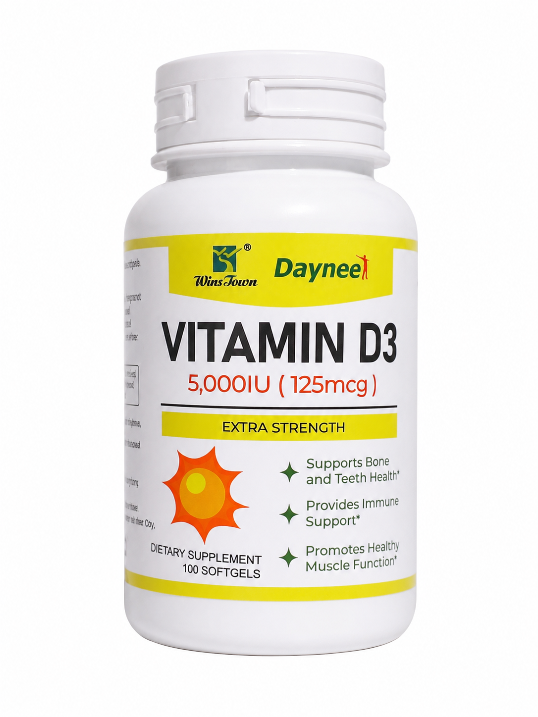 Daynee Vitamin D3 5000 IU (125mcg) Extra Strength – 180 Softgels | Immune, Bone & Muscle Support