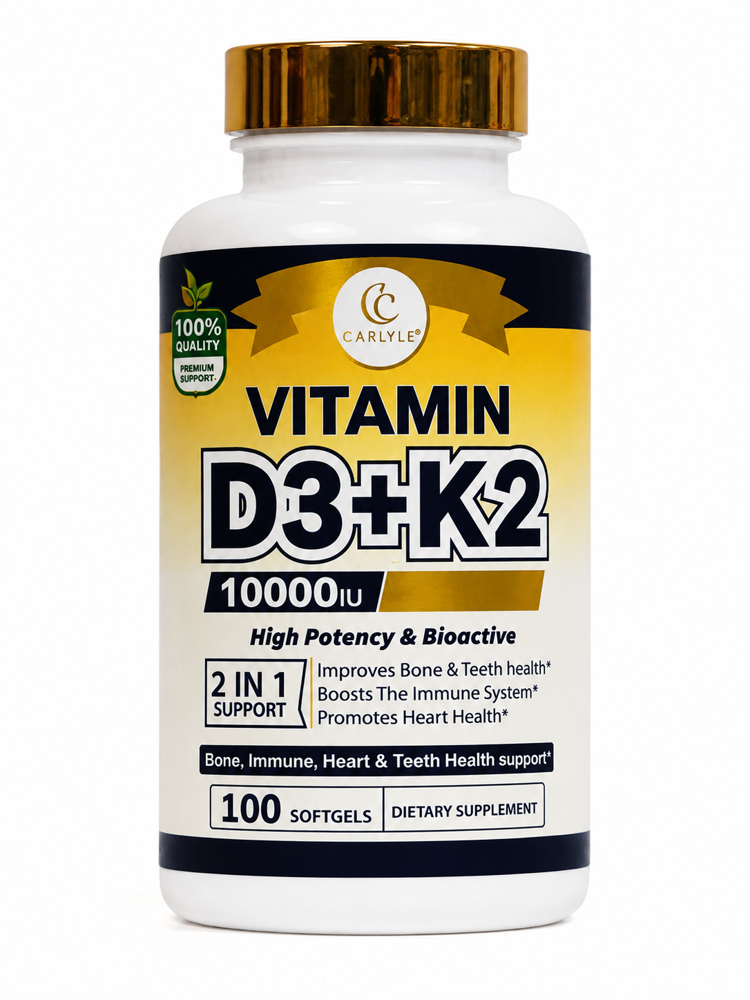 Carlyle Vitamin D3+K2 10,000IU High Potency Bioactive Softgels - 100 Count