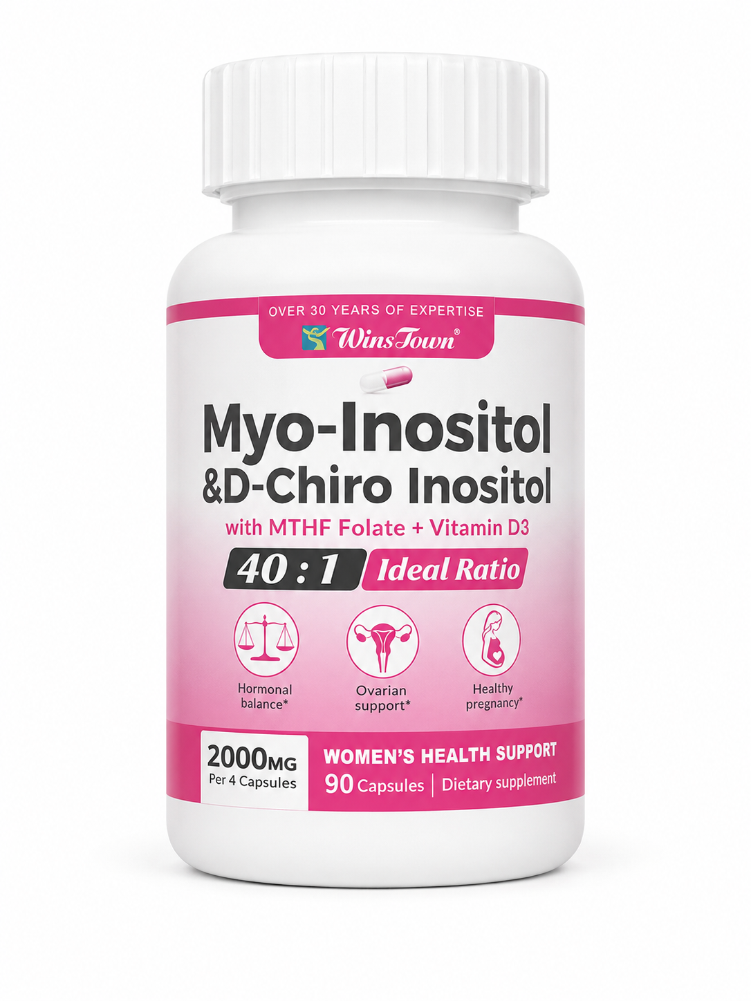 Myo-Inositol & D-Chiro Inositol 40:1 with MTHF Folate and Vitamin D3 - 90 Capsules