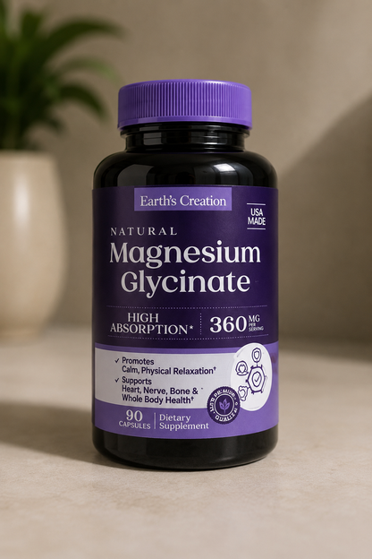 Earth’s Creation Magnesium Glycinate 360mg – High Absorption | 90 Capsules