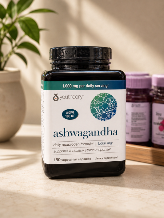 Youtheory Ashwagandha 1000mg Daily Adaptogen Formula - 180 Vegetarian Capsules