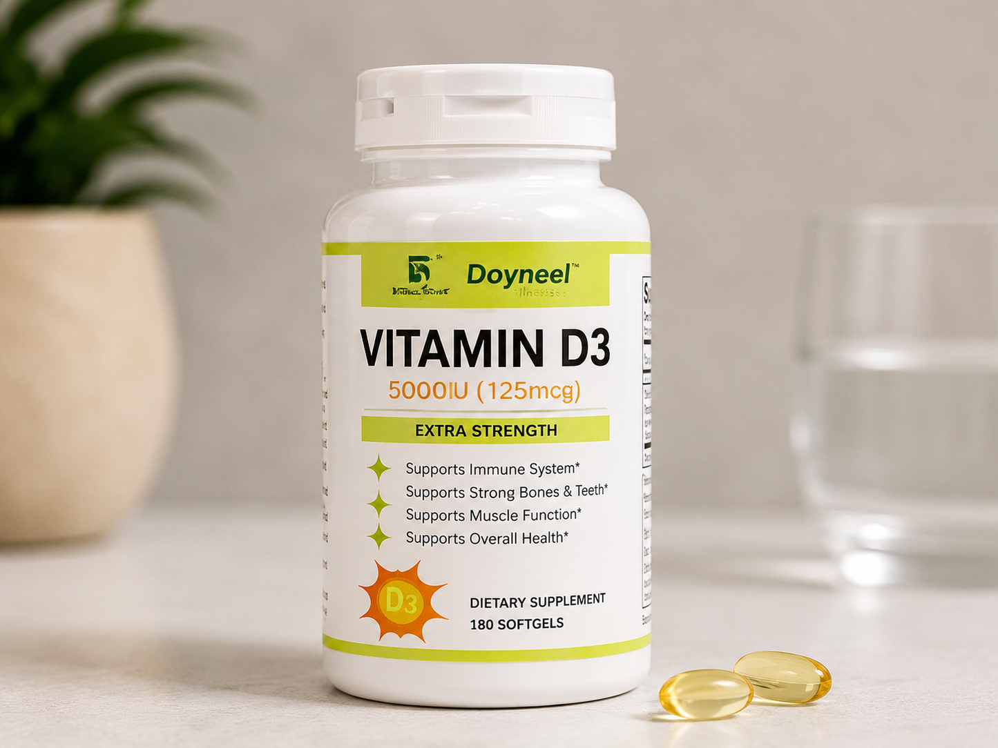 Daynee Vitamin D3 5000 IU (125mcg) Extra Strength – 180 Softgels | Immune, Bone & Muscle Support
