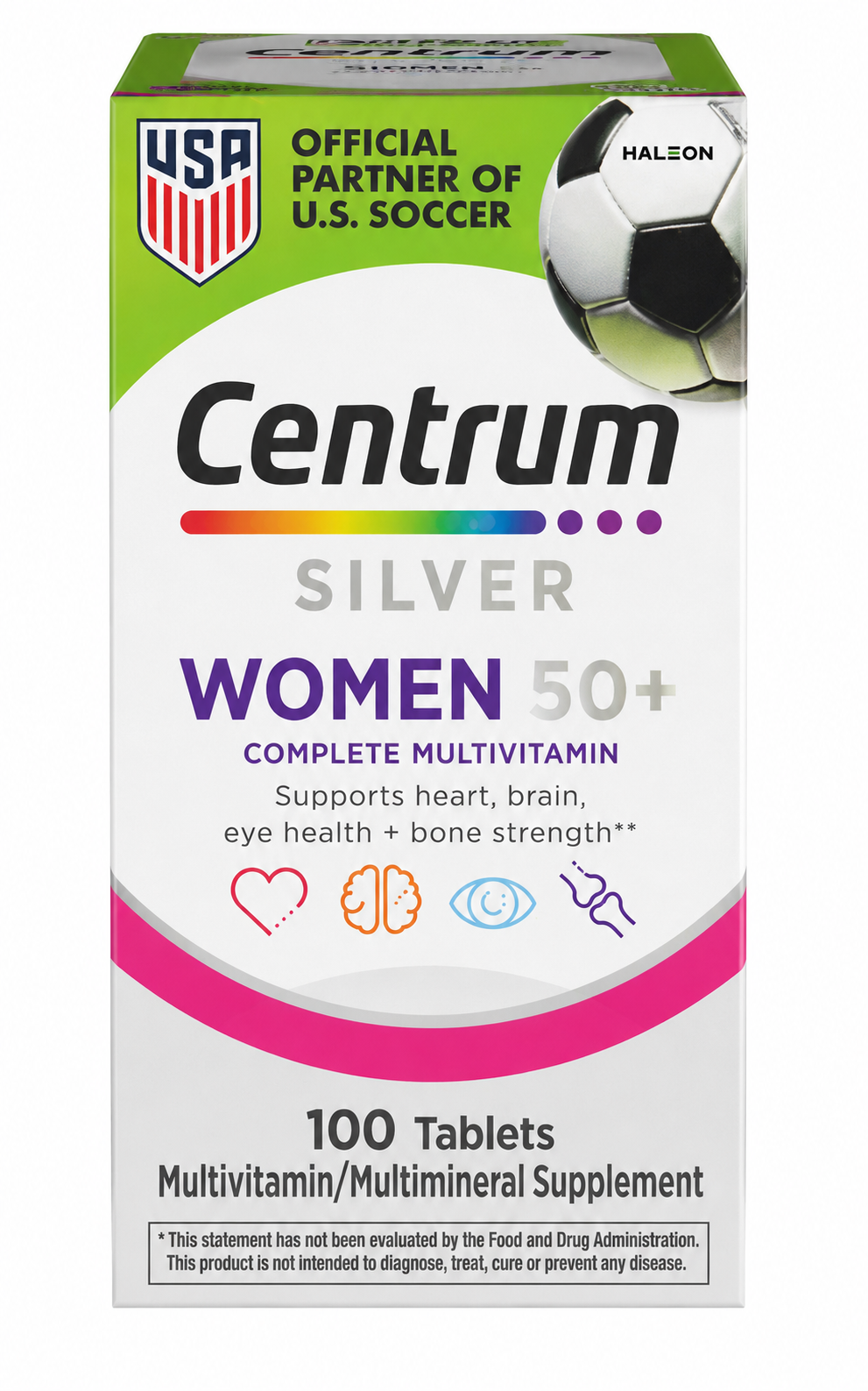 Centrum Silver Women 50+ Complete Multivitamin Heart Brain Eye Bone Support - 100 Tablets