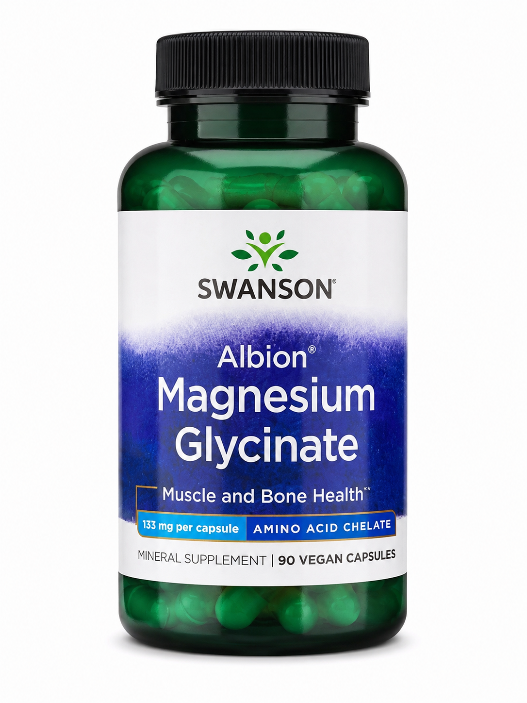 Swanson Albion Magnesium Glycinate 133mg Amino Acid Chelate - 90 Vegan Capsules