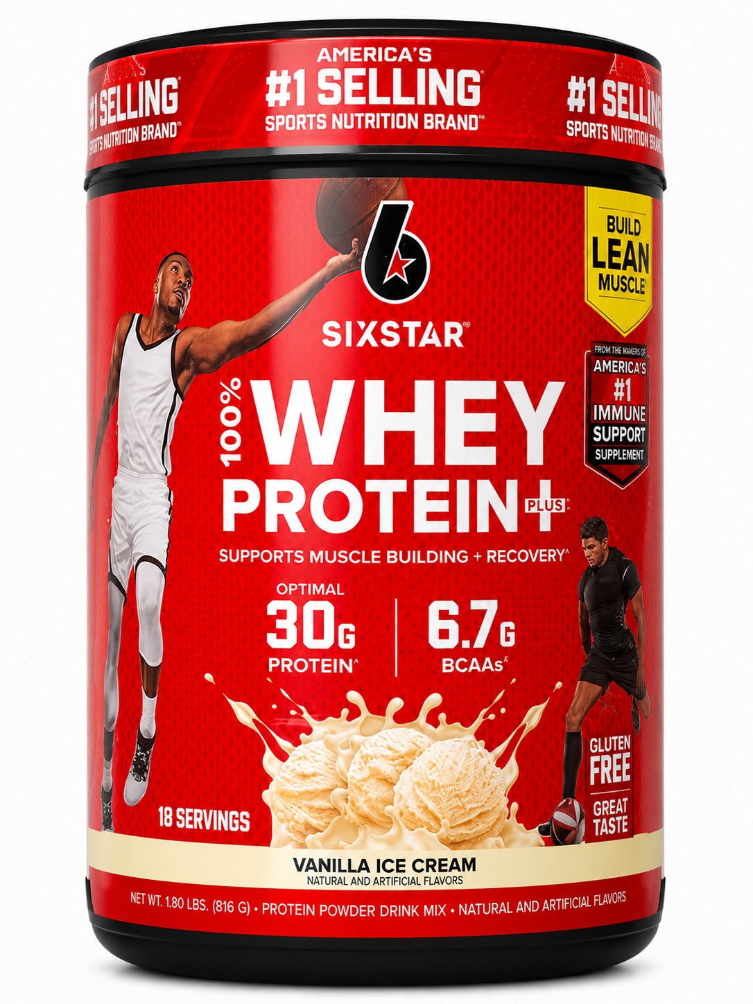 Six Star 100% Whey Protein Plus Vanilla Ice Cream 30g Protein 6.7g BCAAs - 18 Servings 816g