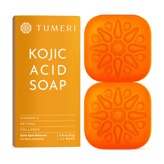 Tumeri Kojic acid + Tumeric Face & Body Soap with Retinol & Collagen, Pack of 2